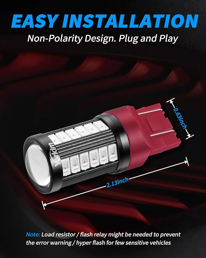 Yorkim 7440 Led Bulb Bright Red Lights, T20 Led Bulbs, 7443 Led, 7441 Led, W21W Led, 7444 Bulbs, for reverse/backup/brake light - 5730 33 SMD pack of 2