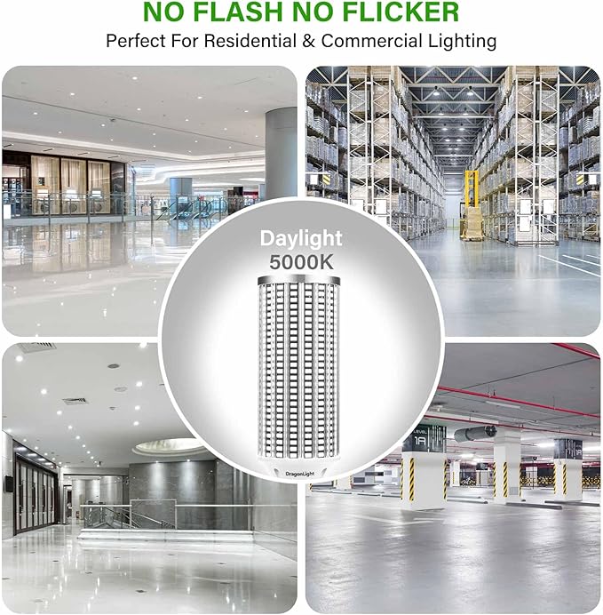 DragonLight 100W Super Bright LED Corn Light Bulbs (700 Watt Equivalent) - E26/E39 Large Mogul Base LED Lamp 5000K Daylight 12,000 Lumens for High Bay Area Lighting, Pack of 2