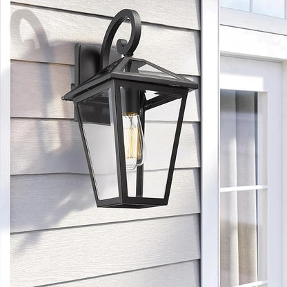 Outdoor Wall Light Fixtures, Waterproof Exterior Wall Lanterns with Glass, Outside Wall Sconces, Front Porch Lights for House Garage Doorway Patio 7H1B-M-2PK BK