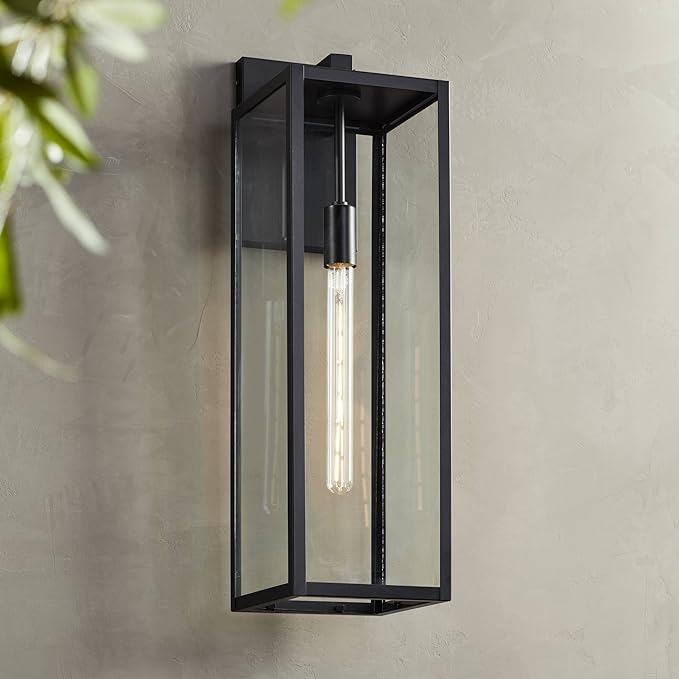 John Timberland Titan Modern Industrial Outdoor Wall Light Fixture Mystic Black 27" Clear Glass Panels for Exterior Barn Deck House Porch Yard Patio Outside Garage Front Door Garden Home Roof