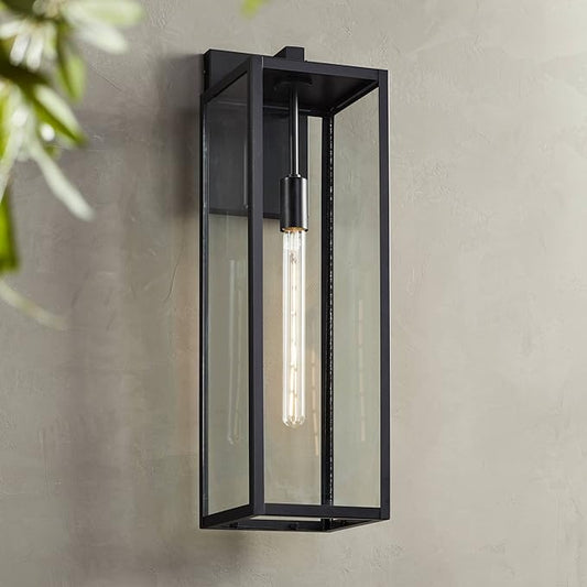 John Timberland Titan Modern Industrial Outdoor Wall Light Fixture Mystic Black 27" Clear Glass Panels for Exterior Barn Deck House Porch Yard Patio Outside Garage Front Door Garden Home Roof