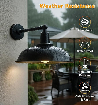 15-inch Large Outdoor barn Light, Straight arm Design, Classic Farmhouse Style Wall-Mounted gooseneck barn Light, Waterproof and rustproof Outdoor Wall lamp, Suitable for garages, porches, and patios