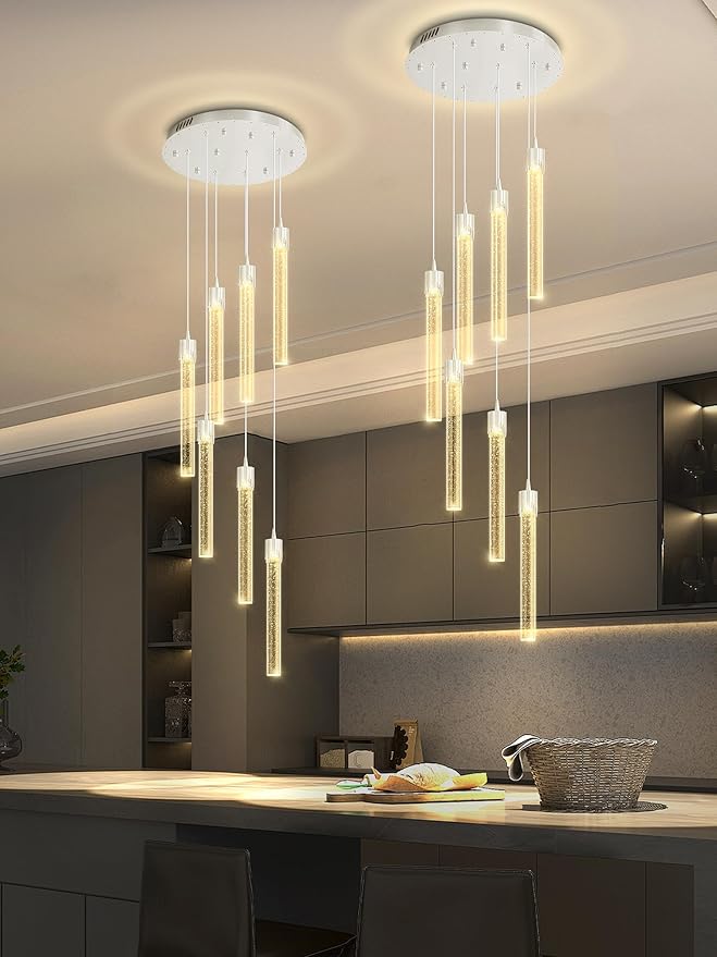 Modern Chandelier 8-Light Bubble Crystal Pendant Light Adjustable Pendant Light Fixture Crystal Chandeliers for Living Room Dinning Room Bedroom