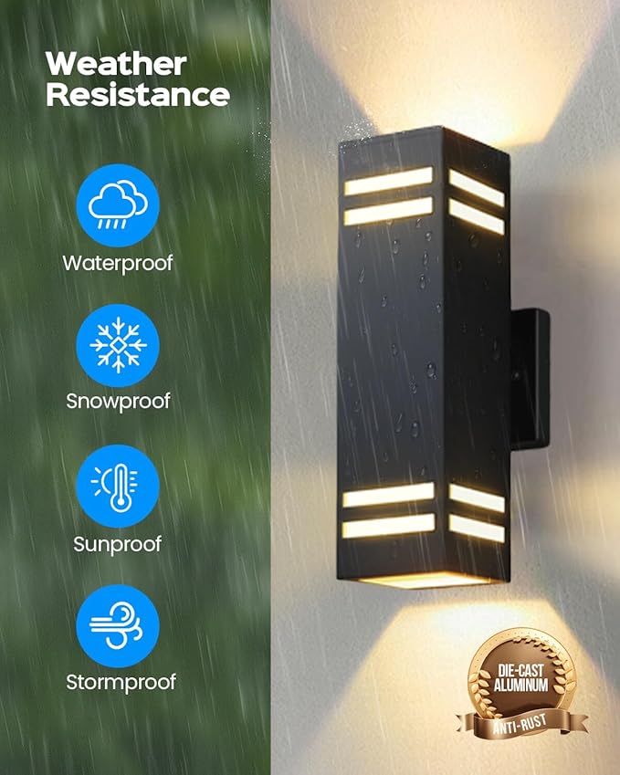 KIZON Dusk to Dawn Outdoor Lighting 2 Pack, Aluminum Exterior Lighting Fixtures with E26 Base, Waterproof Up and Down Lights Outdoor Sconce Lights for House Porch, LED Bulbs Included, ETL Listed