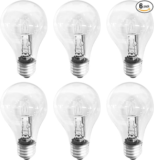043168787963 78796 Halogen Light Bulbs 43 Watt 120V A19 with E26 Base for Table Lamps and Enclosed Fixtures, 6-Pack.