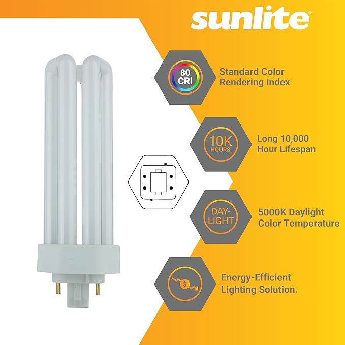 Sunlite CFL Plug-in PLT 4-Pin Triple Tube Light, 32 Watts, 4-Pin GX24q3 Base, 2400 Lumens, 5000K Daylight, 10 Pack
