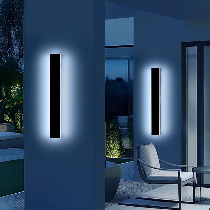 Mikeru 23.6" 2Pack Outdoor Wall Sconce 6000K Cool White - IP65 Waterproof Black Exterior Light, Hardwired Wall Mounted Fixture for Porch, Patio & Entryway | Non-Dimmable Weatherproof Design