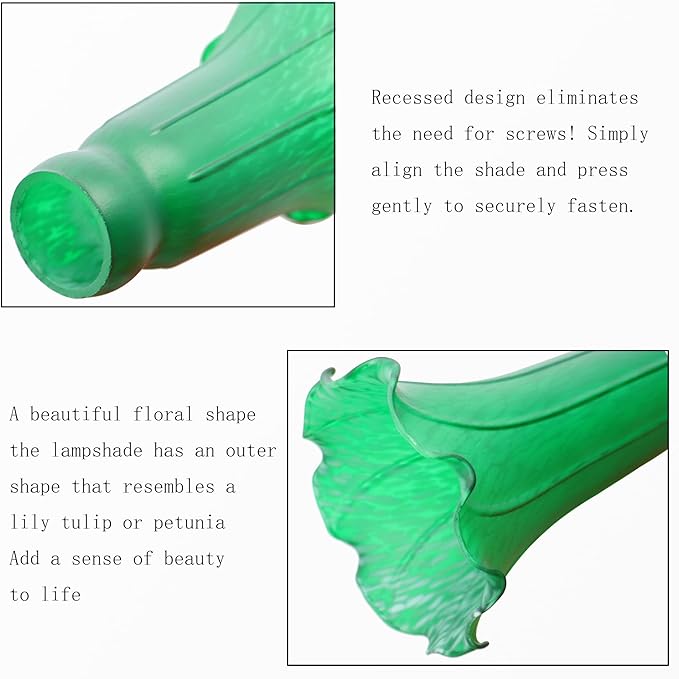 Lily Flower Glass Lampshade Replacement, 2 Pack,Tulip Style Table Floor Lamp Shade Replacement 4.2" x 4.2" x 6.7" (Green)