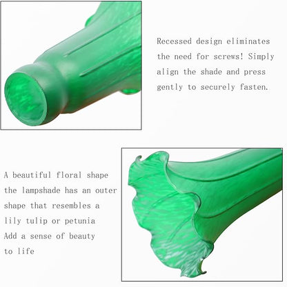 Lily Flower Glass Lampshade Replacement, 2 Pack,Tulip Style Table Floor Lamp Shade Replacement 4.2" x 4.2" x 6.7" (Green)