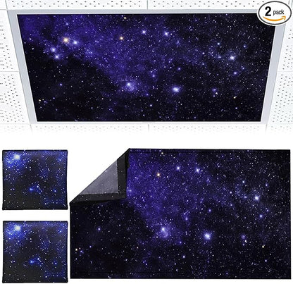 2pcs Fluorescent Light Covers - Light Covers for Ceiling Lights Classroom, Magnetic Light Filters for Office, Hospitals, Home 4 x 2 Feet (starry sky)