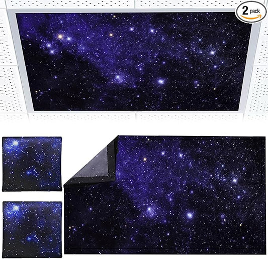 2pcs Fluorescent Light Covers - Light Covers for Ceiling Lights Classroom, Magnetic Light Filters for Office, Hospitals, Home 4 x 2 Feet (starry sky)