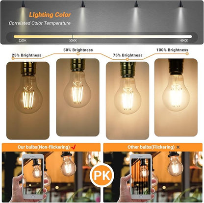 A19 E26 Base Dimmable Edison LED Bulb, 4W(40 Watt Equivalent) Stepless Dimming Light Bulbs 400lm, 3000K Soft Warm White, Vintage Clear Glass LED Filament Bulb for Home, Wall Sconce, Chandelier, 6 Pack