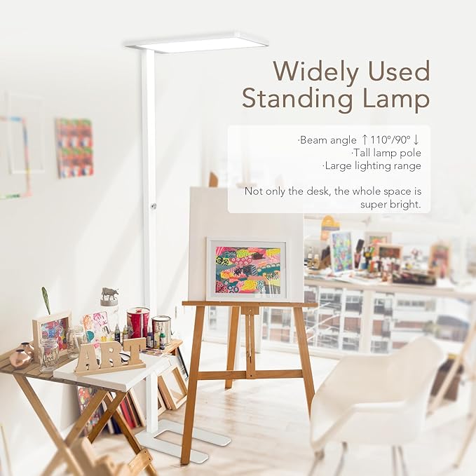 120W LED Floor Lamp, 76.8" Tall Reading Light, 10000LM Knob Dimming Standing Lamp, Full Spectrum Eye Care Reading Lamp, 4000K Natural Daylight for Study Room, Office, Living Room, Bedroom (White)