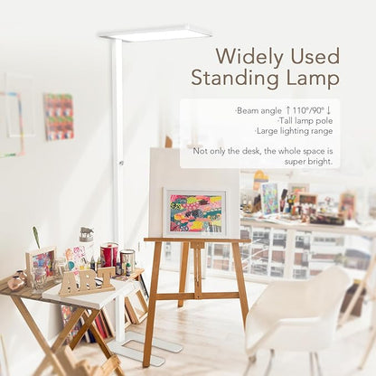 120W LED Floor Lamp, 76.8" Tall Reading Light, 10000LM Knob Dimming Standing Lamp, Full Spectrum Eye Care Reading Lamp, 4000K Natural Daylight for Study Room, Office, Living Room, Bedroom (White)