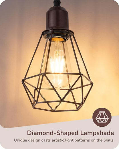 EDISHINE 70IN Industrial Floor Lamps for Living Room, Dimmable Farmhouse Corner Reading Lamp, Diamond-Shaped Lampshade, 3 LED Edison Bulbs Included, Rustic Tree Standing Lamp for Bedroom, Brown