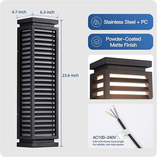 Outdoor Wall Lights for House, 23.6" Large Exterior Lighting Fixtures Waterproof, AC100–240V Modern Outdoor Wall Light, 3000K LED Front Porch Light, Garage Sconce Lights for Patio Front Door