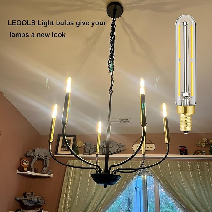 Leools E12 Long Candelabra LED Light Bulbs 40 Watt LED Chandelier Light Bulbs Warm White 2700K 95+CRI AC120V 400LM Dimmable T6 Candle Bulb, Pack of 12
