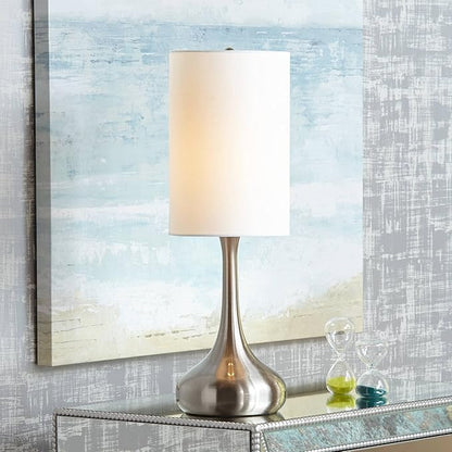 360 Lighting Modern Industrial Droplet-Shaped Table Lamps 24.5" High Set of 2 Brushed Steel Silver Metal White Cylinder Shade Decor for Living Room Bedroom House Bedside Nightstand Home