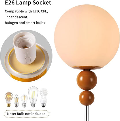 Modern Glass Floor Lamp for Bedroom, 63'' Vintage Mid-Century Floor Lamp with Milky White Frosted Glass Globe Shade for Living Room Corner, Slim Standing Reading Lamp for Office Decor (Signal Brown)