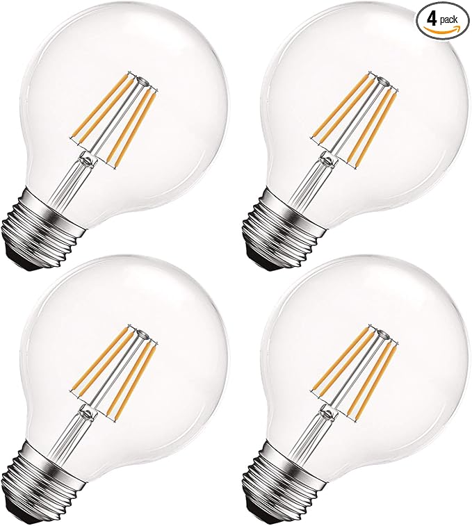LUXRITE Vintage G25 LED Globe Light Bulbs 60W Equivalent, 550 Lumens, 2700K Warm White, Dimmable Round Edison Bulb 5W, Clear Glass, LED Filament Bulb, E26 Standard Base (4 Pack)