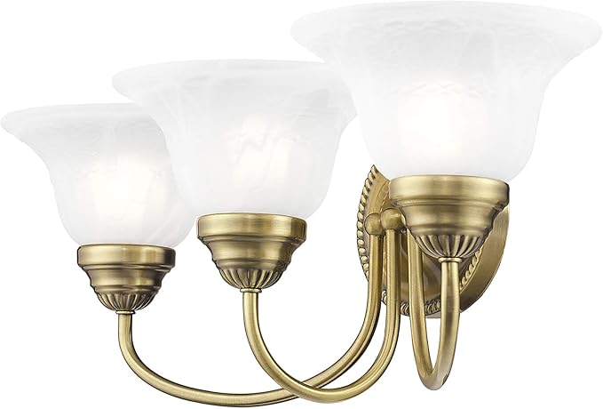 Livex Lighting 1533-01 Edgemont 3 Light Vanity Antique Brass with White Alabaster Glass
