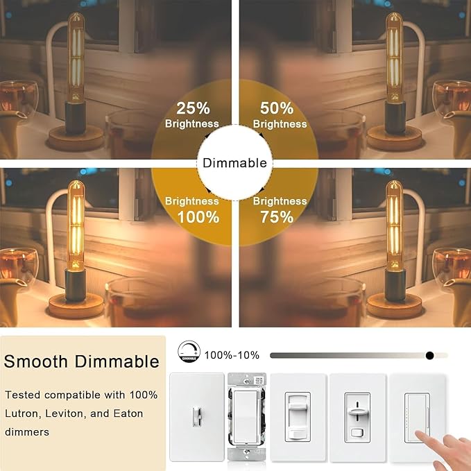 5 Inch E26 Led Bulb Equal 80 Watt, 3000K Warm White Edison Bulb 6W Dimmable, 800LM T10 T9 Clear Glass Tubular Light Bulbs AC 120V for Chandelier Pipe Pendant Wall Light - UL Cert 4Pack