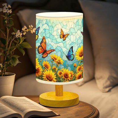 Butterfly Table Lamp LED 3-Color Pressed Bedside, Butterfly Shade Lamp with Wood Base for Bedroom Living Room Desk Office TL01