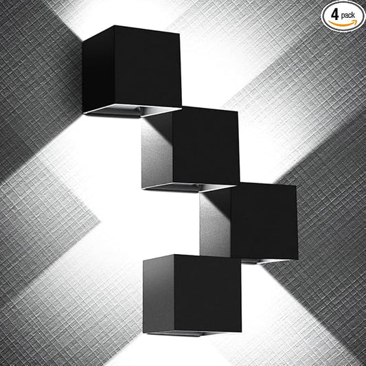 ledmo 20W High Power Modern Outdoor Wall Sconce Light Creative Adjustable Beam Square Up and Down Exterior Wall Lights Fixture Anti-Rust Aluminum IP65 6000K 1800LM Black for Patio Garage House 4 Pack