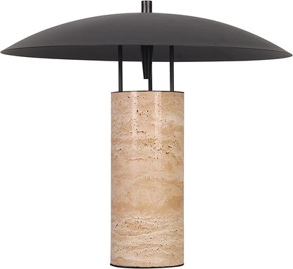 Littleglovo Large Table Lamp, Modern Travertine Bedside Lamp with Matte Black Iron Shade, Luxury Nightstand Lamp for Bedroom, Kid Room, Nursery, Living Room Home Decor, E26 Socket, 15.7Inch