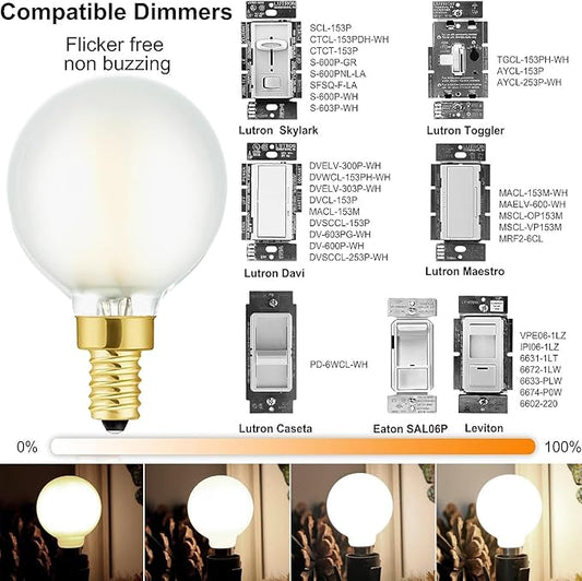 LEOOLS E12 Frosted LED Bulbs, 40W Candelabra Dimmable Chandelier Light Bulbs Daylight 4000k G16.5 4W E12 g50 Vintage Globe LED Filament Edison Candle Bulb with Decorative 6Pack