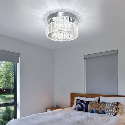 CLAIRDAI Flush Mount Ceiling Light Fixture LED Mini Chandeliers with Crystals Hallway Light Mini Modern Crystal Chandeliers Bedroom Chandelier for Bathroom Kitchen Office