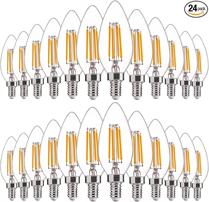 FLSNT 40W Equivalent LED Candelabra Bulbs, Dimmable LED Chandelier Bulbs, E12 Base, 450LM, 82 High CRI, 24 Pack, 2700K Soft White UL,CA65 Listed.
