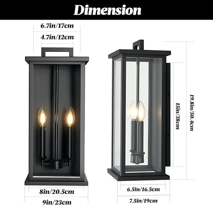 Extra Large Outdoor Wall Lights Modern Outdoor Garage Lighting Fixture,Exterior Porch Front Door Light,Waterproof Outside House Lights Wall Mount with 2 * E12 Sockets & Thick Glass Shades