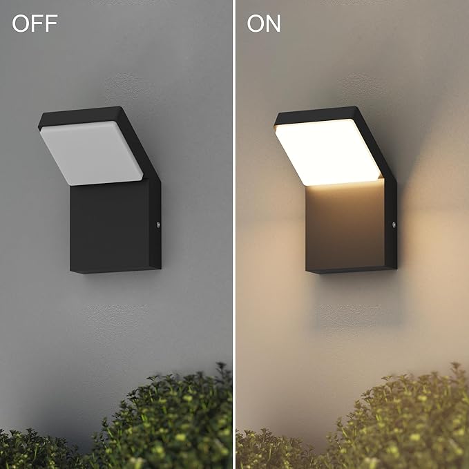 Aipsun Outdoor Wall Sconce Modern LED Porch Wall Lights Black Exterior Lighting Fixtures IP65 Outdoor Wall Mount Sconces Light 3000K Warm Light (2 Pack)