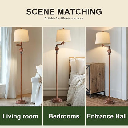61" Vintage Floor Lamp with 350° Adjustable Swing Arm, Standing Lamp for Bedroom Living Room Bedside Tall lamp Nightstand Retro Farmhouse Mid Century Lamp Light Home Décor Office Gifts