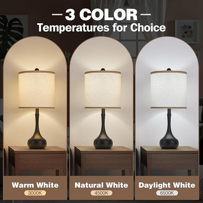 23" Farmhouse Table Lamp Set of 2, Rustic Metal Bedside Lamps for Bedroom, Living Room, Office, Dorm - 3-Way Color Changing, Bulb Included, Home Decor