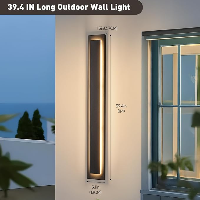 39.4 in Long Outdoor LED Wall Lights Exterior Lighting Fixtures, Modern Exterior Garage Wall Light,Outside Light Fixtures for House,Patio,Front Porch,36W Black Outdoor Wall Sconce 3000K