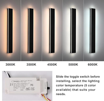 2 Pack 32in Modern LED Outdoor Wall Light, Dimmable 3000K-6000K 5CCT Strip Linear Exterior Wall Sconce Waterproof Ip65 Black 24W LED Long Outdoor Garage Lights Outside Lights for House