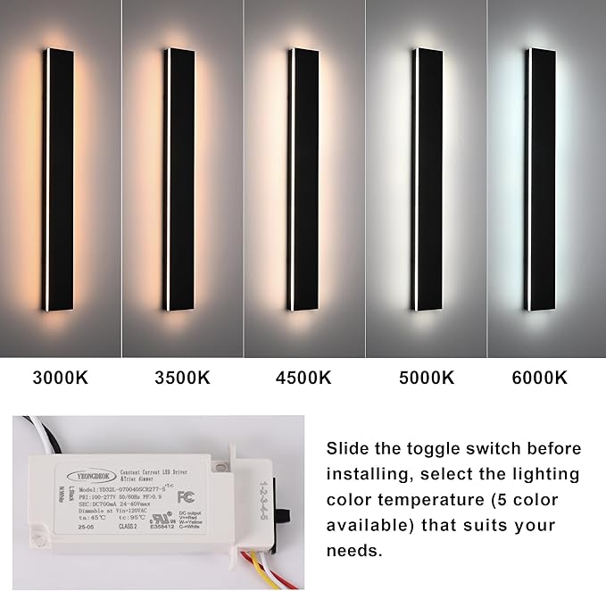 Modern Outdoor Wall Lights 60 Inch Black Linear Exterior Light Fixtures Wall Mount, Porch Lights Outdoor Wall Sconce, Long Wall Light Fixture Outside for Garage Patio, 3000K-6000K 5CCT
