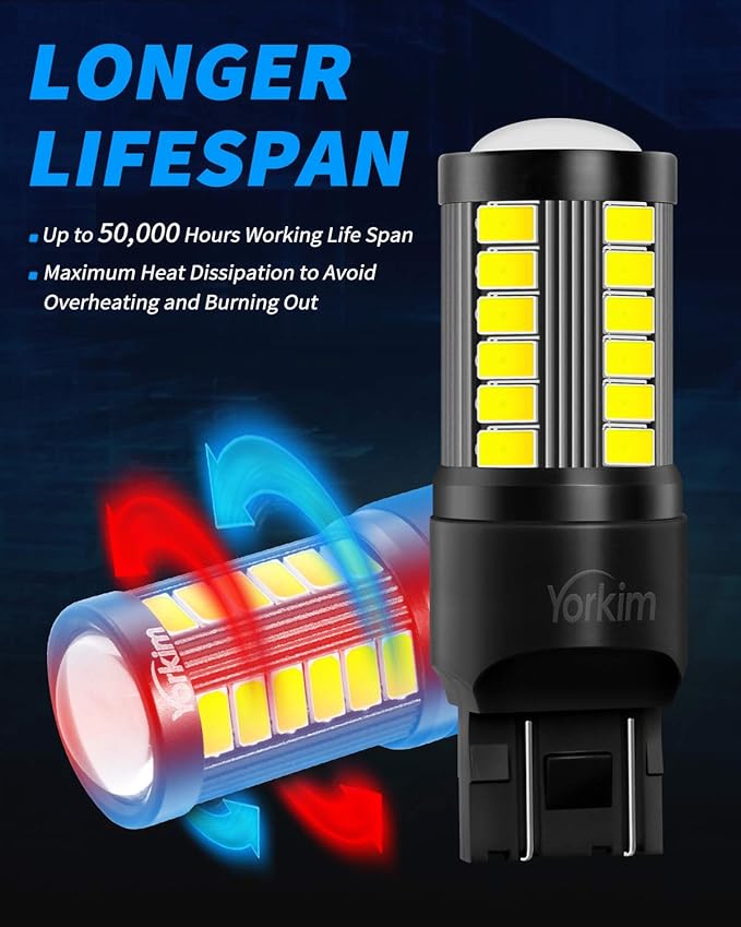 Yorkim 7440 Led Bulb Bright White Lights, T20 Led Bulb, 7443 7441 Led Bulbs, W21W Lights, 7444 Bulbs for reverse/backup/brake light - 5730 33 SMD pack of 2