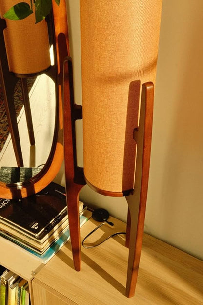 Ozarke Zen Modern Floor Lamp - Fabric Shade & Wood Frame Mid-Century 44 Inch Standing Corner Light for Bedroom, Living Room & Home Decor - E26 Bulb Warm 3000K (Dark Bronze)