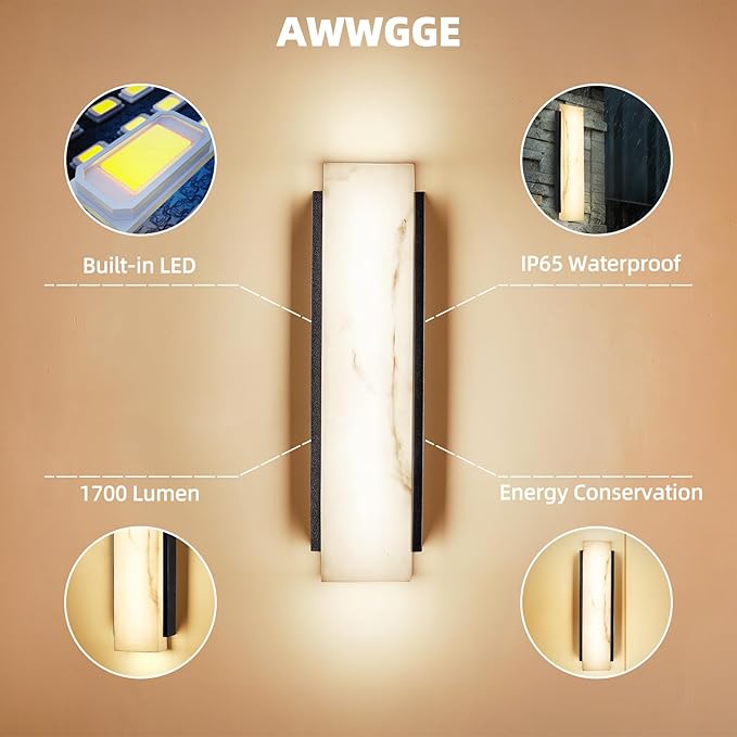 Outdoor Wall Sconce, Waterproof Porch Wall Lighting, Modern Outdoor Wall Lights with Acrylic Lampshade, 31W Dimmable LED Exterior Lights for House Garage Patio Front Door Entryway, 3000K