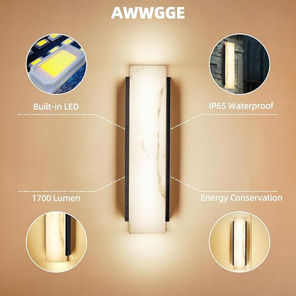 Outdoor Wall Sconce, Waterproof Porch Wall Lighting, Modern Outdoor Wall Lights with Acrylic Lampshade, 31W Dimmable LED Exterior Lights for House Garage Patio Front Door Entryway, 3000K