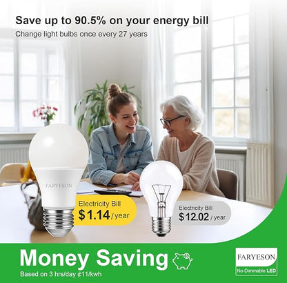 A19 E26 LED Light Bulbs, Energy-Efficient 9.5W, 1400 Lumens, 100 Watt Equivalent, 2700K Soft White, 30,000 Hour Lifetime, Non-Dimmable, IP20, Frosted - Pack of 12