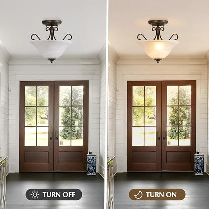 Luvkczc Upgrade Semi Flush Mount Ceiling Light,Brass Ceiling Light Fixture, Mid Century Ceiling Light, Glass Close to Ceiling Light for Bedroom Kitchen Porch Hallway, Bulbs Not Included