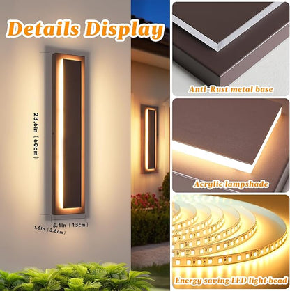 23.6 in Long Outdoor LED Wall Lights, Modern Exterior Garage Wall Light,24W Brown Outdoor Wall Sconce,Waterproof Outside Light Fixtures for House,Patio,Front Porch,2 Pack(3000K Warm White)