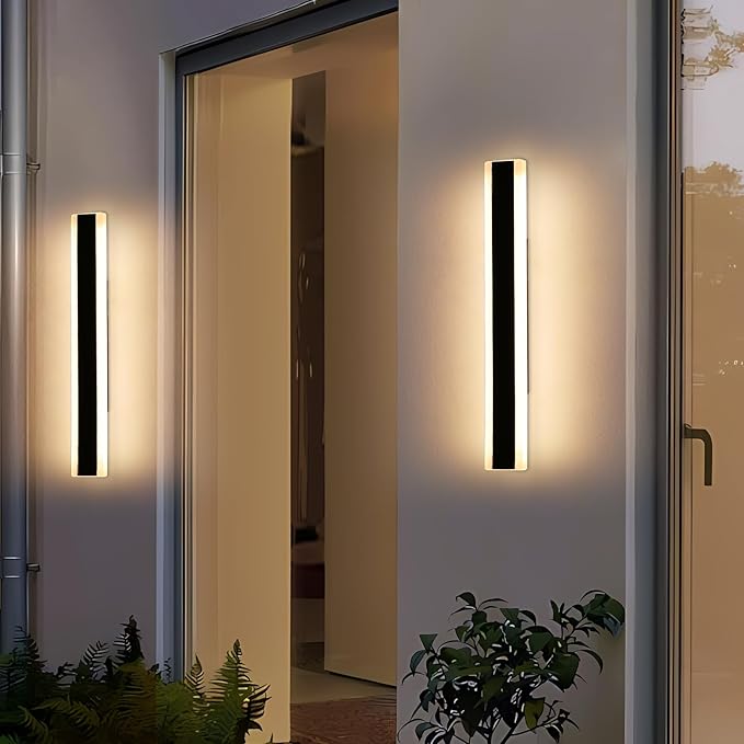 2 Pack Outdoor Porch Light, 23.6inch Modern LED Wall Sconce, IP65 Waterproof Exterior Light Fixture, 3 Color Lights 3000K/4500K/6000K, 24W, Outdoor Lighting for Patio, Yard, Garage