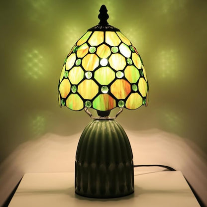 Tiffany Lamp Stained Glass Mushroom Table Lamps 6X6X12.5 Inch Brownish Green Pearl Style Small Night Light Ceramic Base Mini Accent Desk Light Suitable for Bedside Table Bedroom Children Room