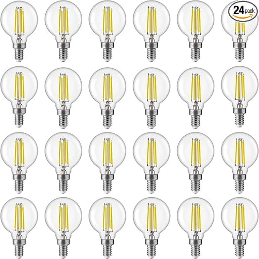 FLSNT 60W Equivalent LED Globe Candelabra Bulbs, Dimmable G16.5 LED E12 Chandelier Light Bulbs, 550LM, CRI82, 5.5W, AC 120V, 24 Pack, 5000K Daylight