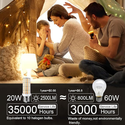 LED Light Bulb 200W Equivalent 2500 Lumen Super Bright 3000K Daylight White 20W Led Bulb E26/E27 Medium Base for Home Garage Warehouse Indoor Outdoor Led Corn Light Bulb Pack of 6